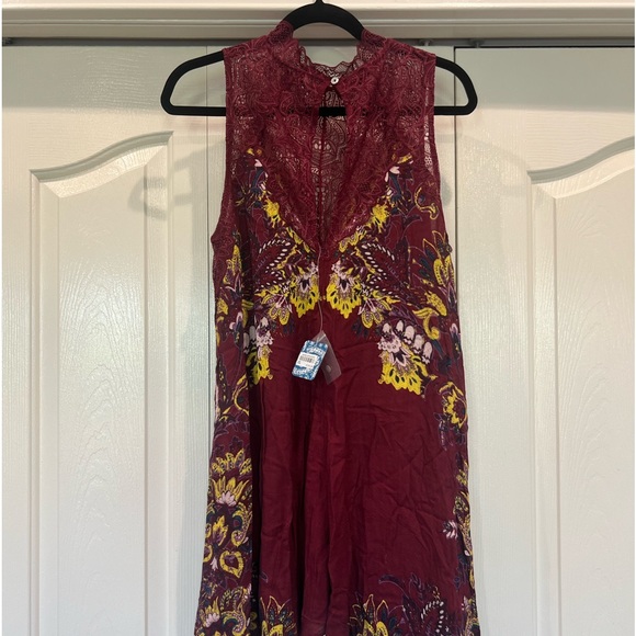 Free People High Neck Lace Dress with Asymmetrical Hemline - Picture 2 of 4